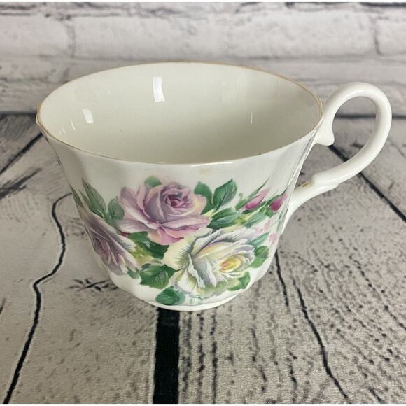 Tea‎ Cup Saucer Fine English Bone China Floral Pink Purpl Roses Allyn Nelson - Picture 4 of 10